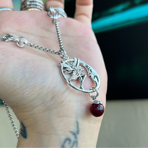 Set ! Fairy moon red garnet gemstones beads necklace + matching earrings boho - Picture 6 of 10